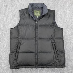Eddie Bauer Vest Mens Large Black Premium Goose Down Puffer Packable Zip Pockets